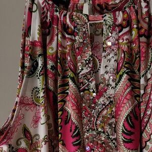 Inc  International Concept Pink White Green Paisley Sleevelss Sequin Dress